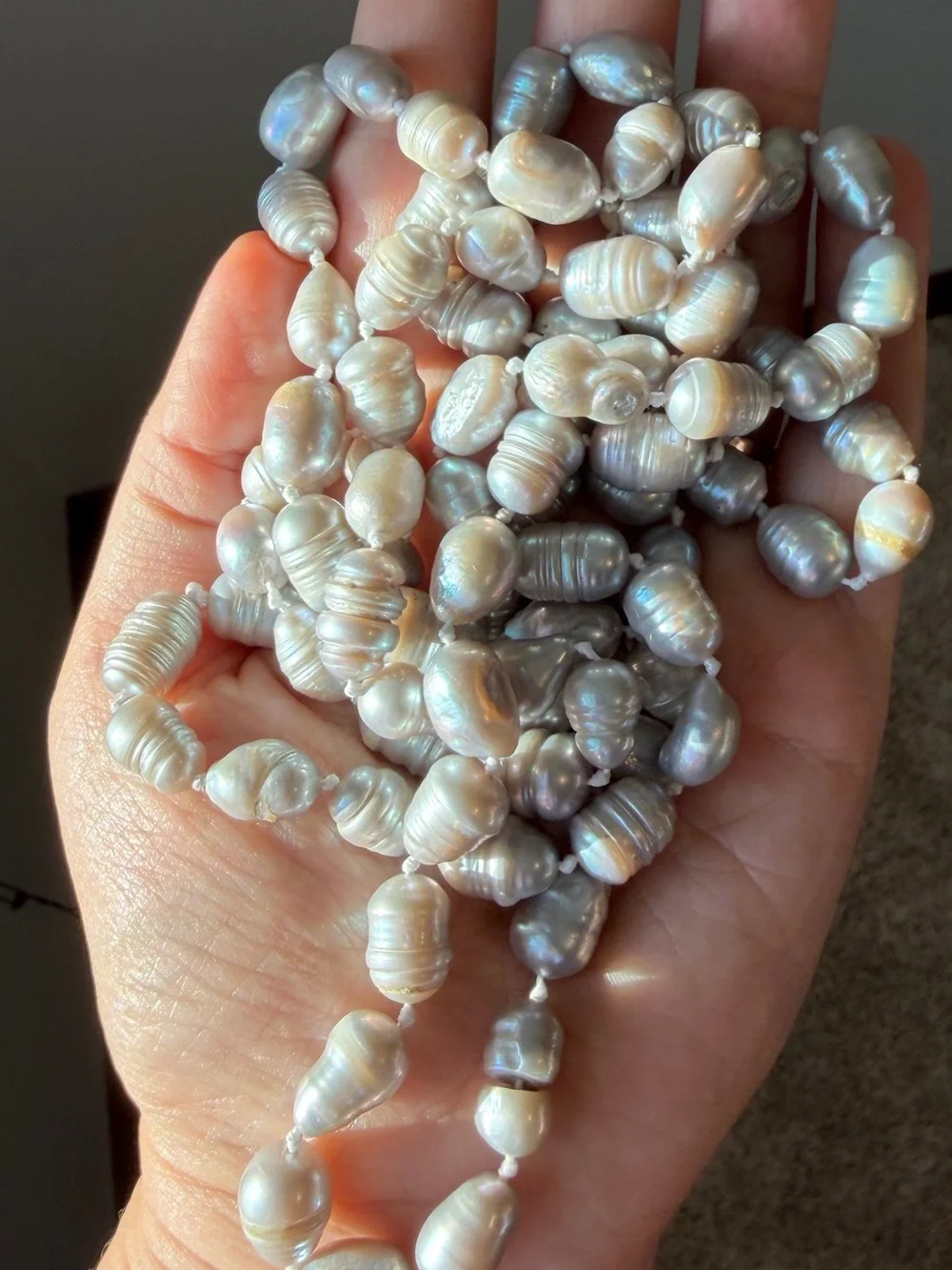 Long Gray Freshwater Baroque Pearl Necklace 48” Endless Knotted Strand